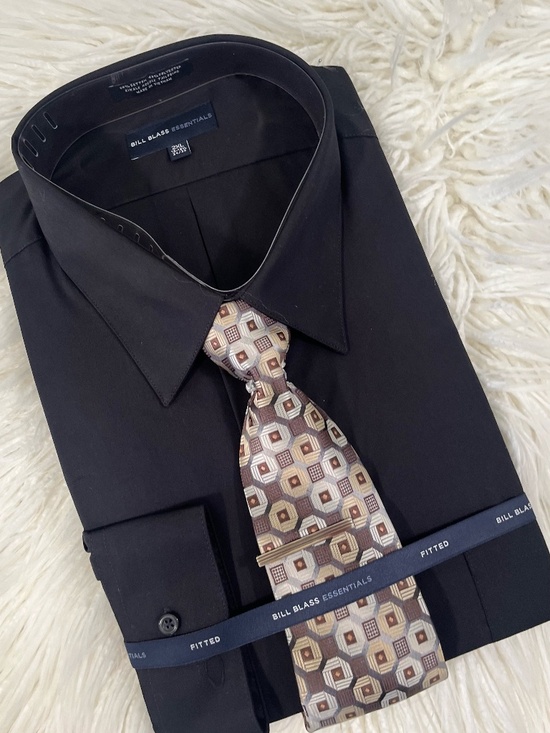 bill blass Other - Bill Blass Essentials "Modern Fitted Black Dress Shirt, Tie and Tie Bar" NWT